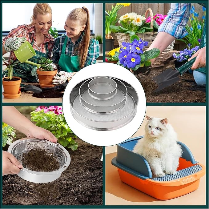 Heavy Duty Soil Sifter – Mesh Screen Organizer 12 Inch Garden Compost Block with Balance Metal Gravel Gear with Grip Sifter Functional Styling Lifestyle Supplies for Dirt Rocks Home 3 Piece