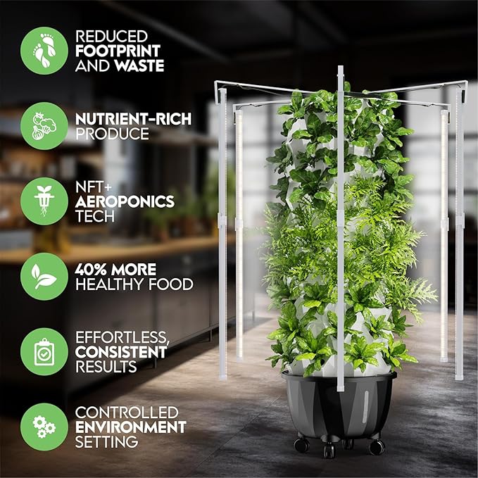 Smart Garden Planter 48/64/80/96 Pots Garden Hydroponics Growing Hydroponics Tower Aeroponics Growing Kit with LED Grow Light Hydrating Pump