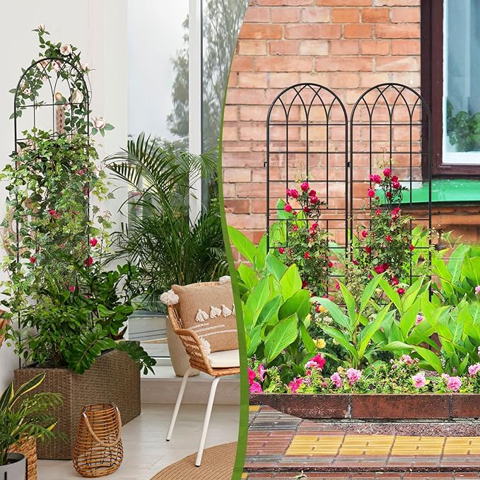 4 Pack Metal Garden Trellis for Climbing Plants Black Metal Garden Trellis for Vines Plant Rose Vegetable SupportLarge Decorative Outdoor Trellis