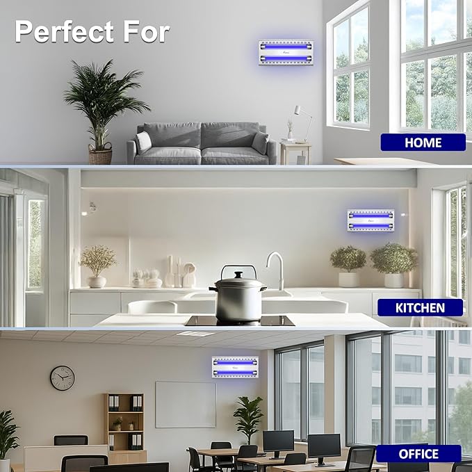 Awoco 11W LED Stainless Steel 100V-240V Wall Mount Sticky Fly Trap Lamp for Capturing Flies Mosquitoes Moths and Flying Insects Perfect for Home Restaurants Warehouses (with 6 Glue Boards)