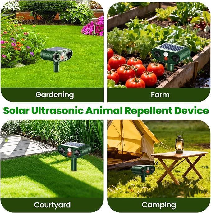 2026 Upgraded Ultrasonic Solar Animal Repellent Outdoor Deer Repellent Devices Squirrel Cat Raccoon Rabbit Dog Deterrent with Motion Sensor for Yard Garden Lawn