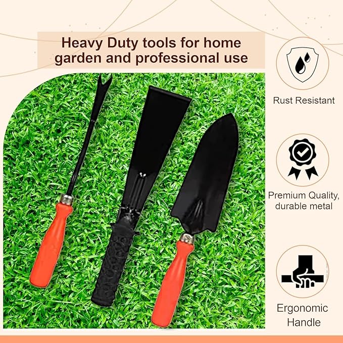 RK_Enterprises Garden Tool Set - 3 Pcs (Small Trowel 2 Inch Khurpi Weeder) | Terrace Gardening Accessories| Tools Kit for Home Gardening | Essential Farming Spade Shovel for Gardening | Tool Kit