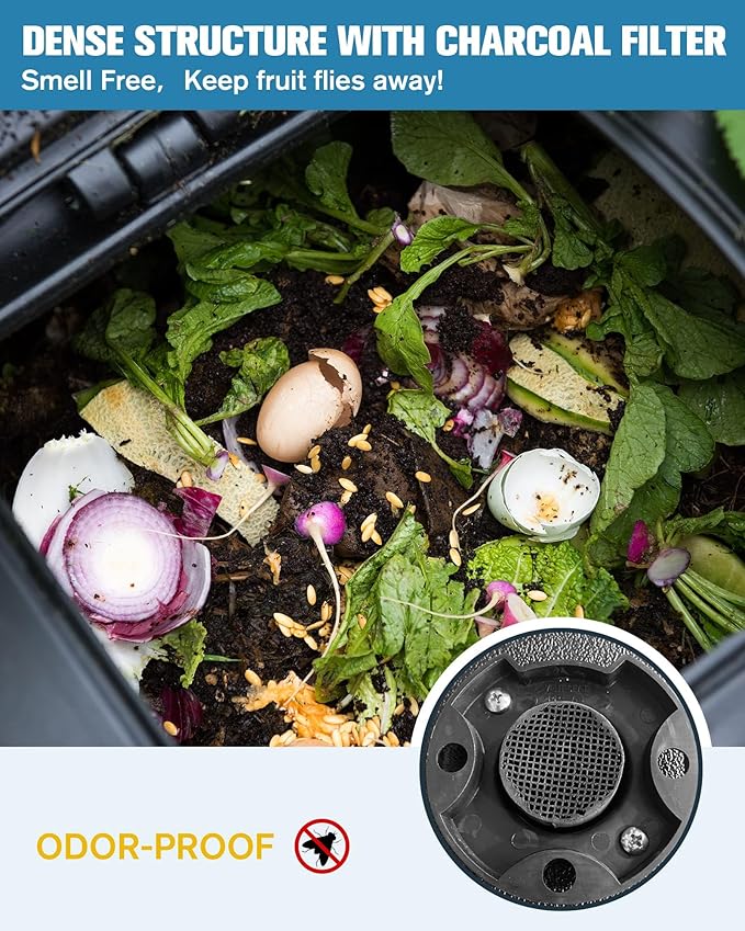 EJWOX Insulated Compost Bin with Ventilation System - Quickly Composting All Year Round A Reservoir at The Bottom Design to Collect The Leachate (30 Gal Black)