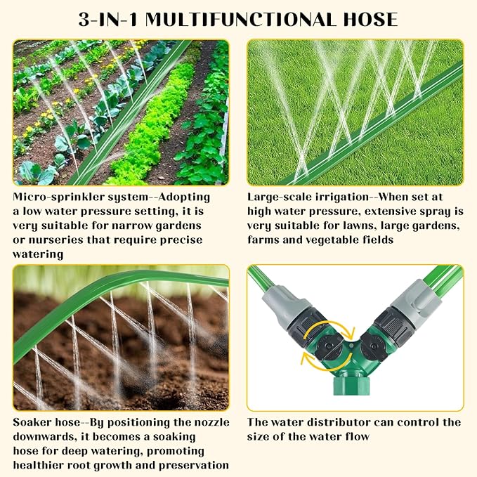 Sprinkler Soaker Hose for Yard 50 FT(25 ft 2pack) with Holes Flat Garden Soaker Hose with Splitters and Staples Drip Hose Sprinkler Watering Drip Irrigation Hoses for Lawn Garden Watering System