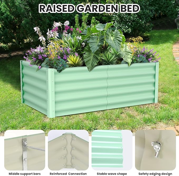 CABIHOME 2-Packs Raised Garden Bed 6x3x1.5 ft Metal Raised Garden Beds Outdoor Rectangular Planter Box for Planting Plants Vegetables and Flower Olive Green