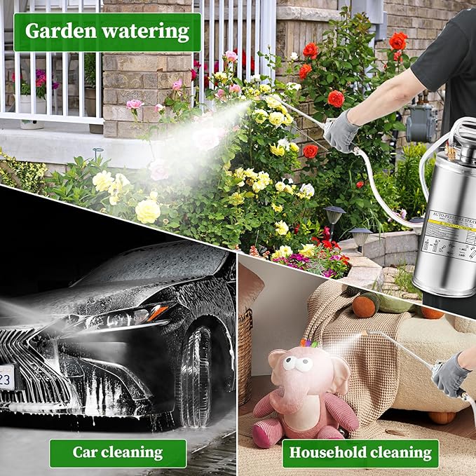 1.5Gal Stainless Steel Pump Up Sprayer Reinforced Hose Hand Pump Sprayer with Pressure Gauge&ampSafety Valve Adjustable Nozzle Suitable for Gardening (1.5 Gallon)