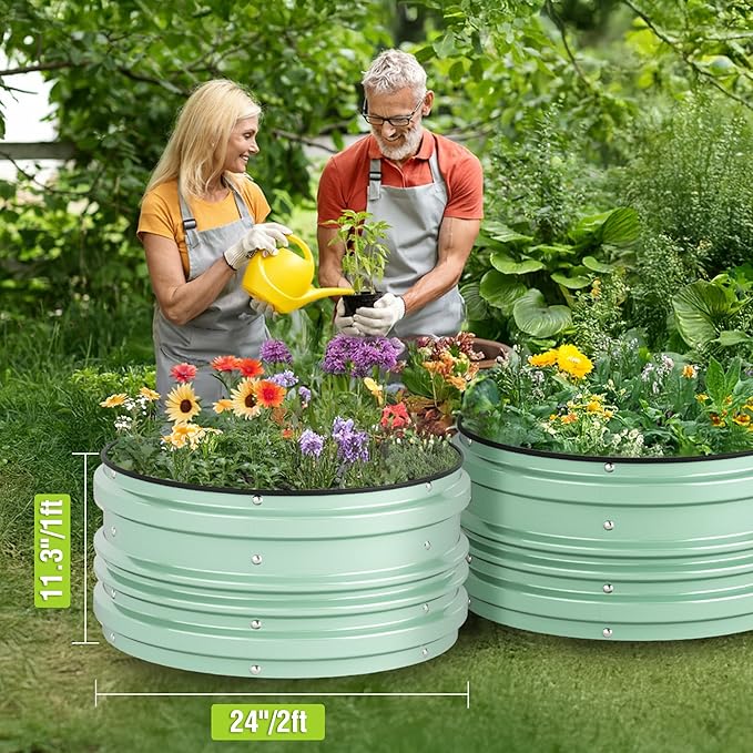 WORKPRO 3Pcs 2x2x1ft Galvanized Raised Garden Bed Set Rust &amp Corrosion Protection Easy Assembly Safe Edge Ideal for Vegetables &amp Flowers Green
