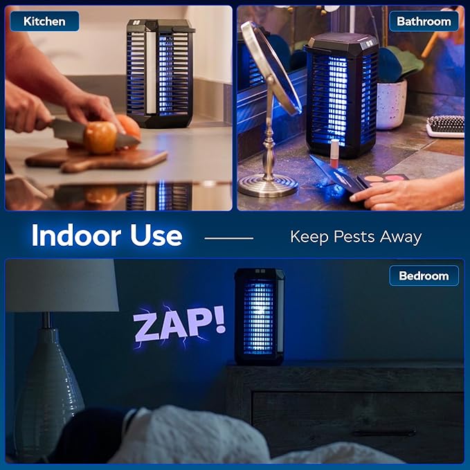 Rogue 2 in 1 Solar Bug Zapper Outdoor and Bug Zapper Indoor Plug in for Mosquito Fly Solar Powered &amp USB-C Rechargeable Camping Lantern LED Flash Light High Voltage Trap Safe for Pets &amp K