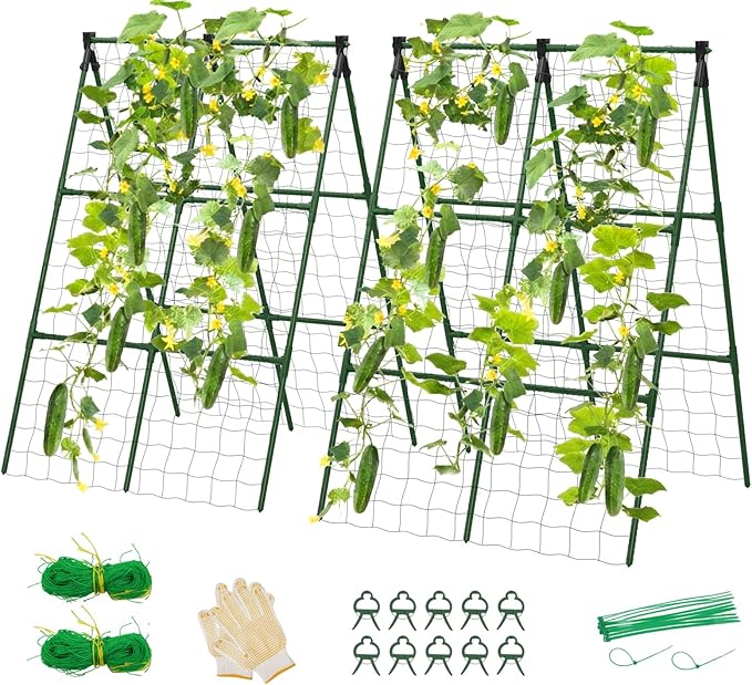 2 Pack Cucumber Trellis 34×48 Garden Trellis for Climbing Plants Outdoor A-Frame Vegetable Trellis for Raised Bed Support for Tomatoes Squash Zucchini Vegetables &amp Flowers