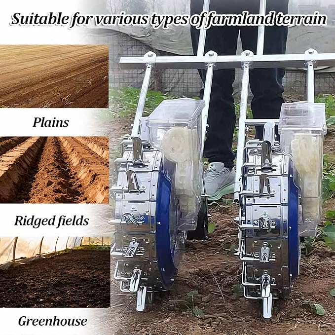Double Wheels Push Garden Seeder Metal Precision Hand-Push Seeder Manual Roller Seeding Machine Row Planter and Fertilizer Applicator for Terraced Farm Garden(9 Nozzles)