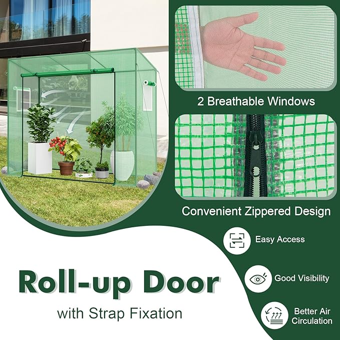 Happygrill Mini Greenhouse Walk-in Greenhouse w/PE Cover 4 Wind Ropes &amp Ground Stakes Roll-up Zipper Door Double-Layer Screen Windows Portable Small Greenhouses for Outdoors 6.6 x 2.5 x 5.6