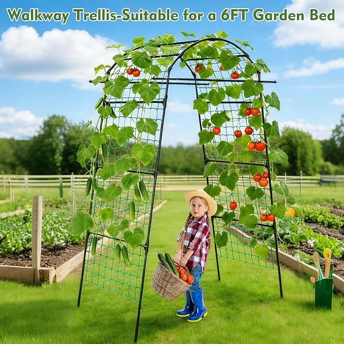 DOEWORKS 86 Inch Tall Garden Arch Trellis for Climbing Plants OutdoorTall Metal Garden Tunnel Trellises Archway for Climbing Vine、Vegetable、Fruit、Flower、Squash ArborsGarden Arches Support Structure