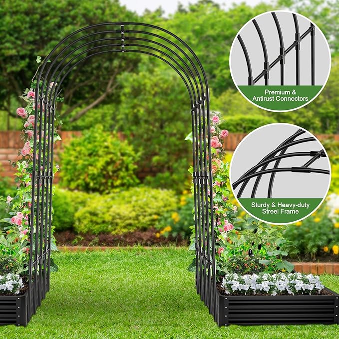Garden Arch Trellis Metal Arch Trellis for Climbing Plants Outdoor Yard Garden Climbing Plants w/Decorative Wire Lattice - Black