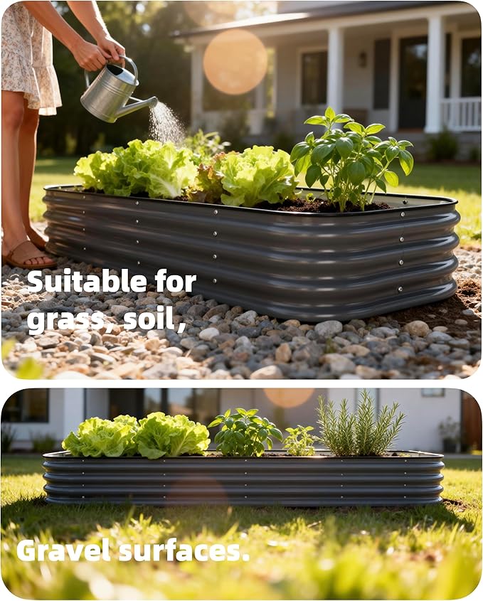DaisyVibe Raised Garden Bed Kit Planter Raised Garden Boxes Outdoor Oval Large Metal Raised Garden Beds for Vegetables Flowers (Green 6.5ftx2ftx1ft)