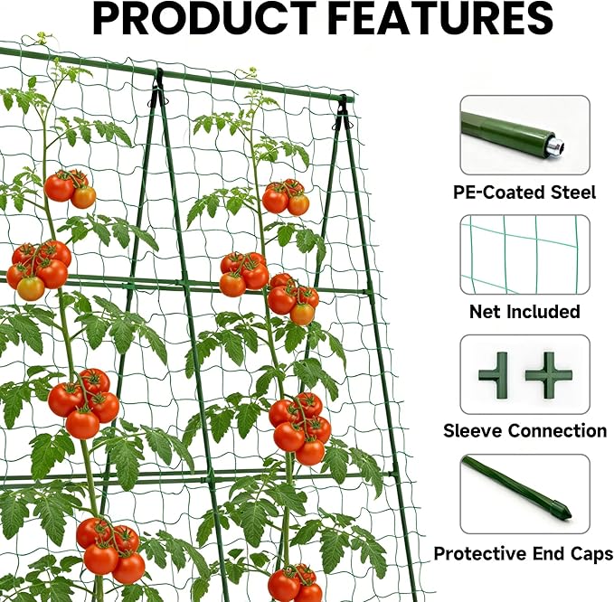 Compact A-Frame Plant Trellis for Peas Beans &amp Small Climbing Plants - 47'' H x 31.5'' W PE-Coated Galvanized Steel Garden Support with Netting Ideal for Raised Beds &amp Container Gardens