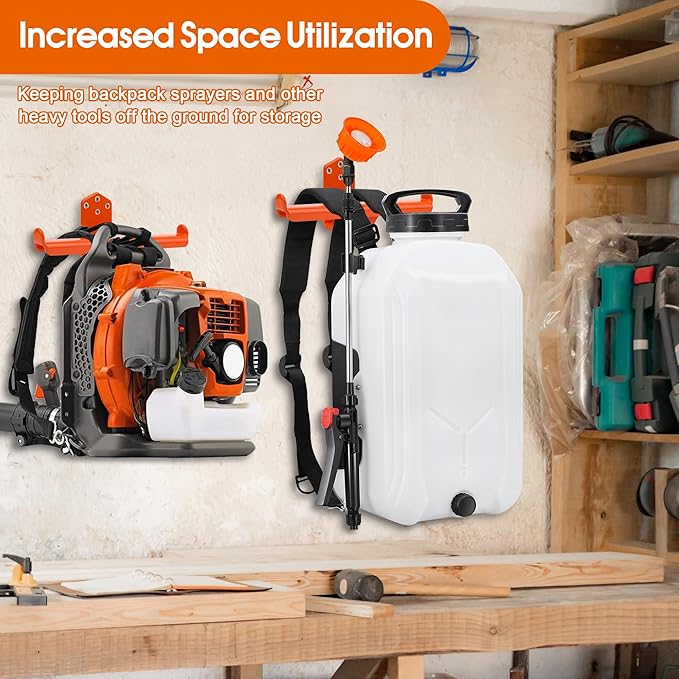 2 Pack Backpack Leaf Blower Wall Mount Backpack Sprayer Hanger Heary Duty Rubber Coating Chainsaw Rack Garage Organization Storage Accessories