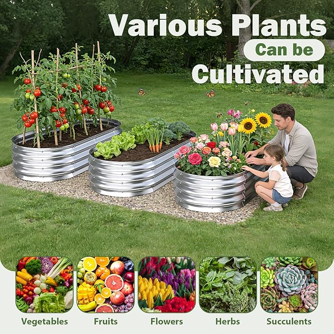 Galvanized Raised Garden Bed Outdoor 5x2.5x1ft Metal Heavy Duty Planter Boxes for Gardening Easy Assemble Small Oval Plant Container Kit for Vegetables Flowers Fruits Silver 1 Pack