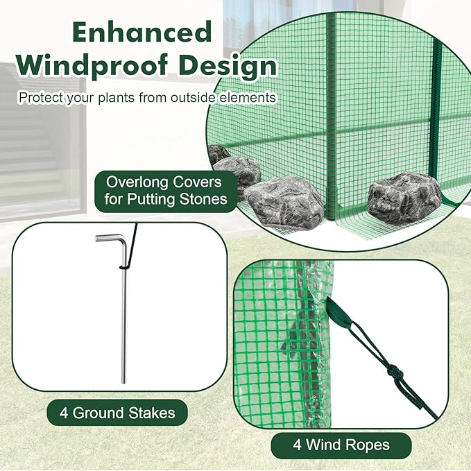 Happygrill Mini Greenhouse Walk-in Greenhouse w/PE Cover 4 Wind Ropes &amp Ground Stakes Roll-up Zipper Door Double-Layer Screen Windows Portable Small Greenhouses for Outdoors 6.6 x 2.5 x 5.6
