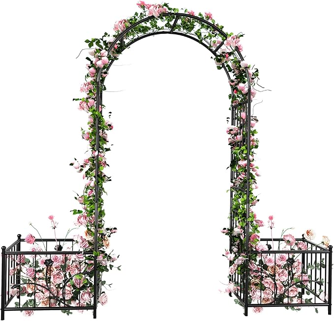 Garden Arbor with Planter Boxes 76 W x 86 H Wedding Arches for Ceremony Black Metal Garden Archway for Climbing Plants Outdoor Lawn Patio and Backyard