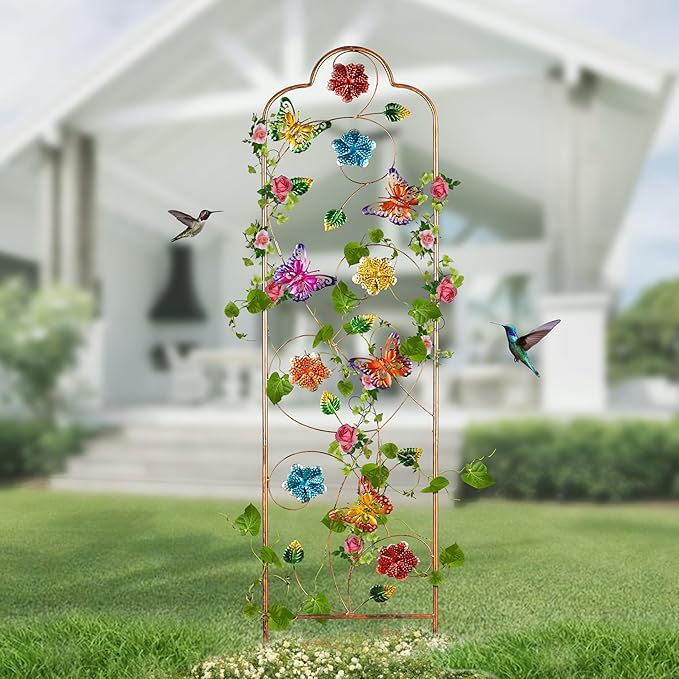 60”Trellis for Climbing Plants2Pack Outdoor Garden Trellis Metal with Colorful Butterfly Ideal for Climbing Plants Outdoor Decorative Metal Trellis for Your GardenGifts for Mom