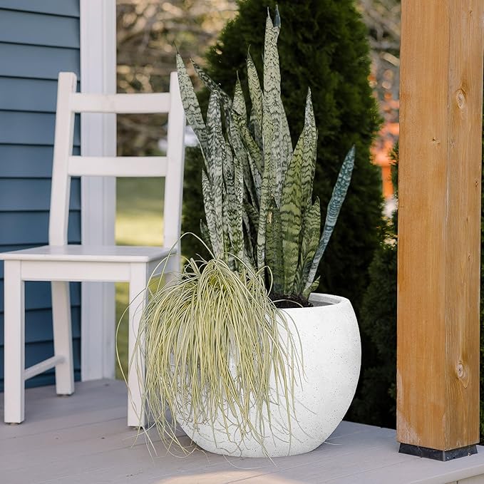 Beuta Large Planters for Outdoor Plants - Set of 3 8/12/14 Inches Outdoor Planters for Porch - Tall Planter for Outdoor &amp Indoor Plants | Large Indoor Plant Pot - USA Made - Limewash