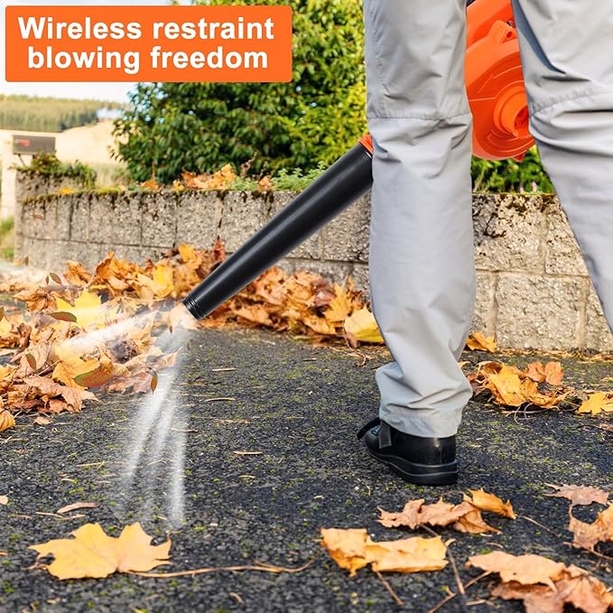 Honrane Cordless Leaf Blower18V/21V Electric Leaf Blower Cordless with Battery and Charger 130MPH 150CFM High Speed Leaf Blower with 5 Tubes 1.5Ah Lightweight Battery Powered Leaf Blowers for Lawn