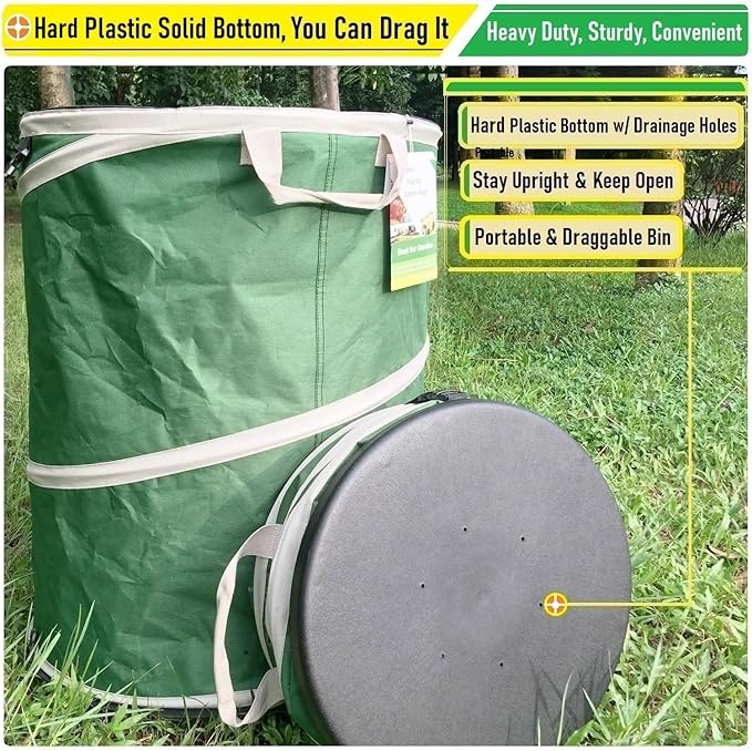 32-Gallon Collapsible Trash Can (19x25 in) Hard-Shell Bottom Leaf BagYard Waste BagGarden Debris ContainerPop-Up Recycling BinRV Camping Waste BinLaundry HamperLawn Grass ClippingsWeeds Basket