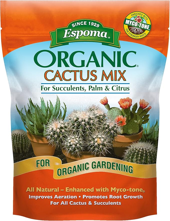 Espoma Organic Cactus Potting Soil Mix Natural &amp Organic Soil for Cactus Succulent Palm and Citrus Grown in containers Both Indoors and Outdoors 8 qt Pack of 2
