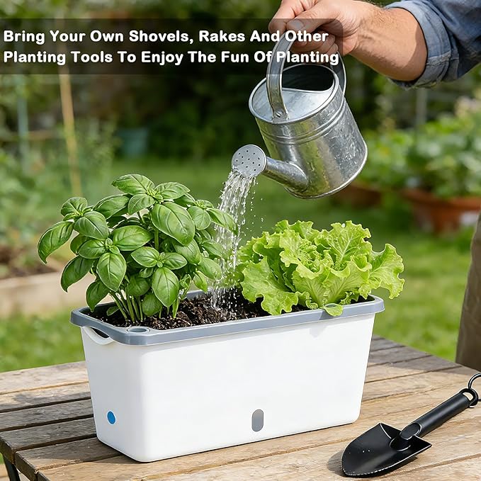 Window Box Planter 4 Packs 14 Inches Rectangle Flower Pots with Breathable Drainage Holes Pots for Vegetables Herbs Flowers Garden Windowsill Balcony (White &amp Grey)