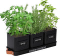 PERFNIQUE Indoor Herb Garden Herb Planter Set with Tray Farmhouse Indoor Plant Pots Windowsill Herb Garden with Drainage(Planter only) for Indoor/Outdoor Window Pots(Matte Black)