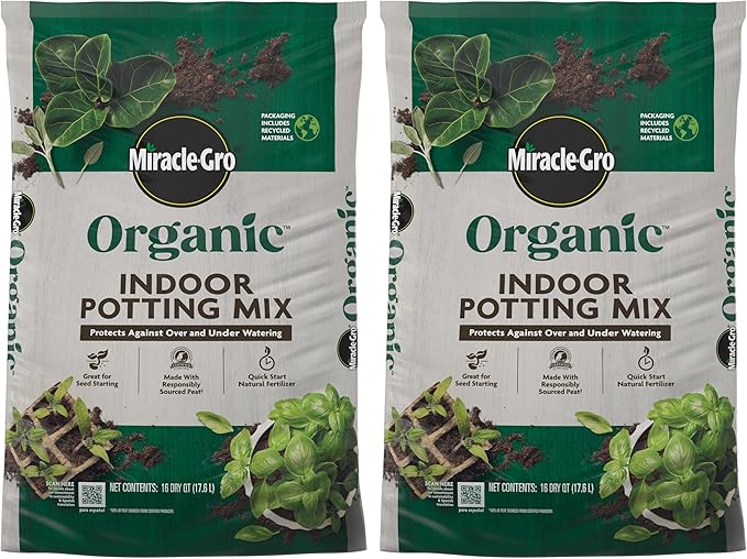 Miracle-Gro Organic Indoor Potting Mix - Protects Against Over and Under Watering Planting Soil for Indoor Container Plants Houseplants and Starter Plants OMRI Listed 16 qt. (2-Pack)