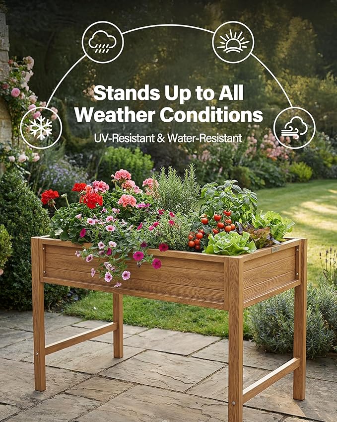 YEFU Raised Garden Bed for Outdoor: 48x30x24in Teak Raised Garden Bed with Legs to Plant Herbs Vegetables Flowers - Easy to Assembly Elevated Planter Box for Organic Home Gardening in Patio/Backyard