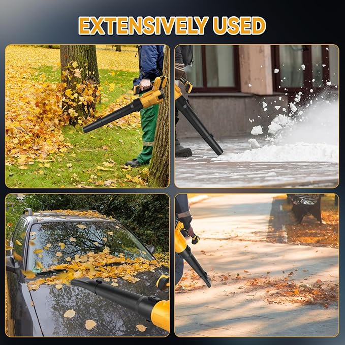 Cordless Leaf Blower Compatible with Dewalt 20v Battery Brushless Motor 130mph Wind Speed 480cfm Air Volume 3 Speed Adjustment with Dual Nozzles for Yard Snow Dust Leaves Cleaning (1)