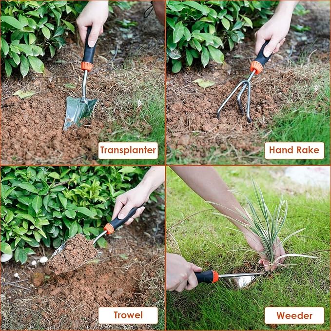 Garden Tool Set 8 Piece Gardening Tools Set with Non Slip Ergonomic Handle Heavy Duty Garden Tool Sets with Storage Bag for Outdoor Pruning(B-8pcs-Orange)
