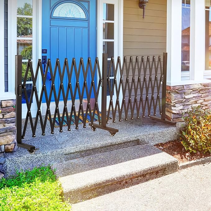 TECSPACE Aluminum Expandable Garden Fence Portable Barricade Gate with Casters Expansion Size 201×15.2×40.6 inches Adjustable Flexible Fence Mobile Barricade Safety Barrier