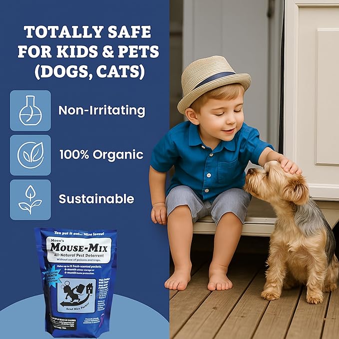 Moens 12 Pack Mouse Repellent Pouches Peppermint Oil &amp Cinnamon Oil Based Natural Rodent Deterrent Control for Home Garage RV Car Basement Attic &amp Storage – Kids and pet Safe