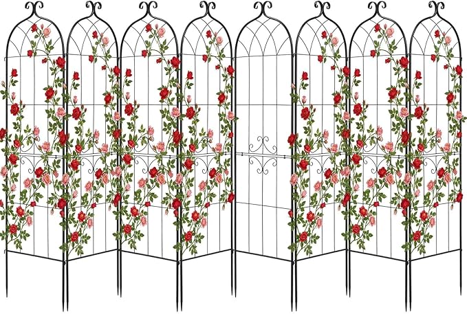 VEVOR Garden Trellis 71 x 20 inch Rose Trellis 8 Packs Garden Flower Rose Trellises with Powder-Coated Finish &amp Convenient Locking Design Plant Support Trellises for Flowers Vegetables Roses