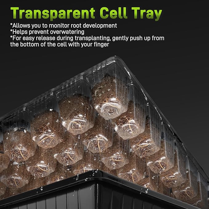 120-Cell Seed Starter Tray with Grow Light Seedling Starter Trays with 4.08 Humidity Dome Self-Watering Plant Germination TraysSeed Starter Kit for Seeds Growing (Black)