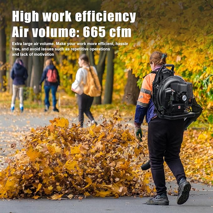 Backpack Leaf Blower 63CC 665CFM 2 Stroke Gas Leaf Blower Leaf Blower with Air Cooling Gasoline Backpack Blowers Gas Powered Snow Blower for Outdoor (EB650-Black)