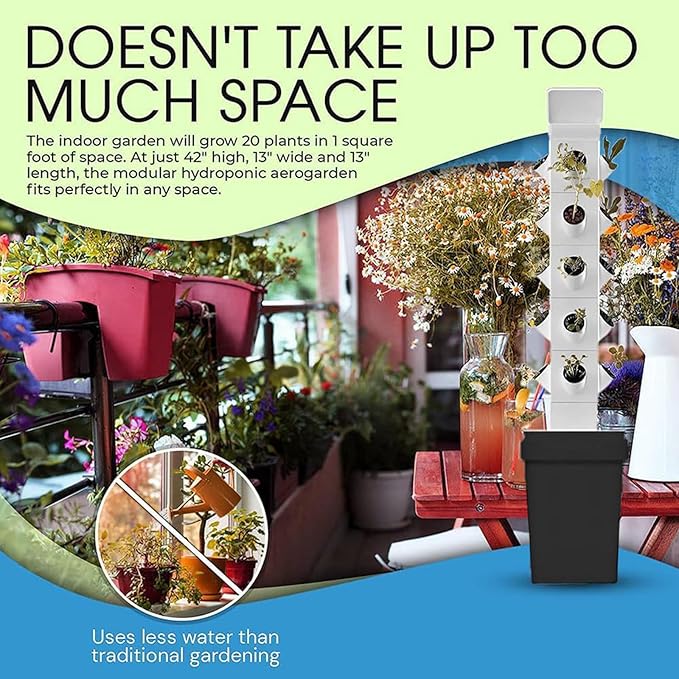 Hydroponics Growing System - Universal Wheels + Hydrating Pump 12/16/20/24 Pods Vertical Hydroponics Tower W/Timer Smart Garden Planter Germination Kit for HerbsVeget