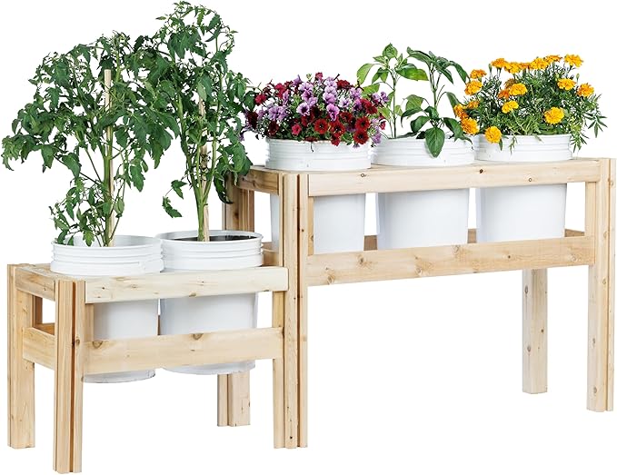 Greenes Fence Two-Tiers Five Bucket Elevated Cedar Wood Garden Frame 69 in. x 16 in. x 30 in. - Made in USA with North American Cedar
