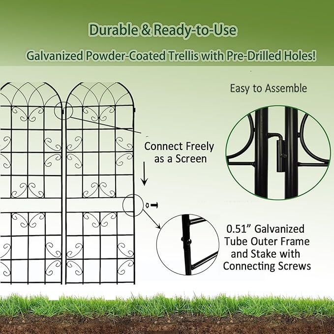 2 Pack 86.7 H Metal Garden Tall Trellis for Climbing Plants OutdoorLarge Heavy-Duty Outdoor Flower Plant 6-8 ft Support for Roses VinesRustproof Galvanized Powder-Coated Frame with Bird Decor