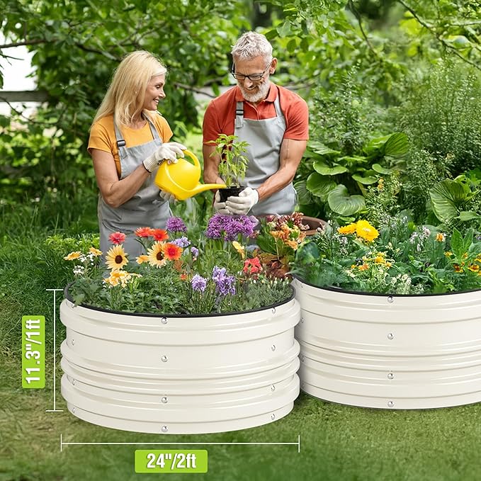 WORKPRO 3Pcs 2x2x1ft Galvanized Raised Garden Bed Set Rust &amp Corrosion Protection Easy Assembly Safe Edge Ideal for Vegetables &amp Flowers White
