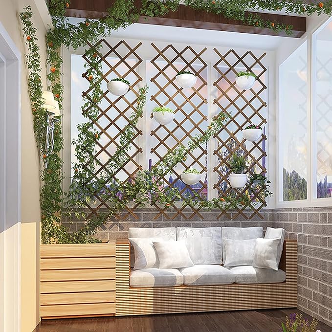Hanging Plant Trellis Wooden Trellis Lattice Wall Planter Expandable Planter Trellis Frame Trellis Fence Support for Outdoor Plant Hanging Pots Wall Decor Patio Garden (250x107cm/98.4x42.1in)