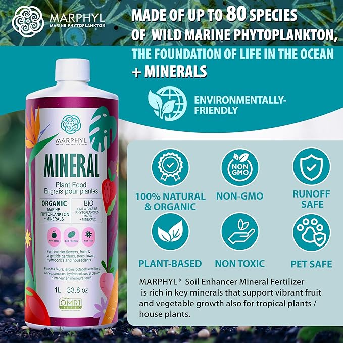 MARPHYL Organic Minerals Liquid Fertilizer – Essential Trace Mineral Blend for Healthy Plant Growth Improves Nutrient Uptake for Garden Flowers Vegetables Succulents &amp Hydroponics