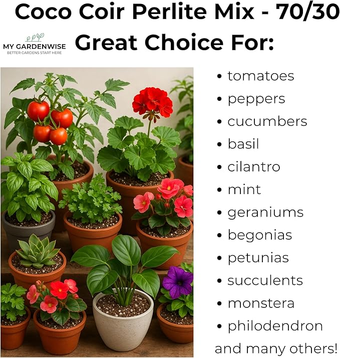 Coco Perlite - Coco Coir Perlite Mix - 70/30 Growing Media - Hydroponic Indoor &amp Outdoor Grow Bags &amp House Plants (15 quarts - 0.5 cu ft)