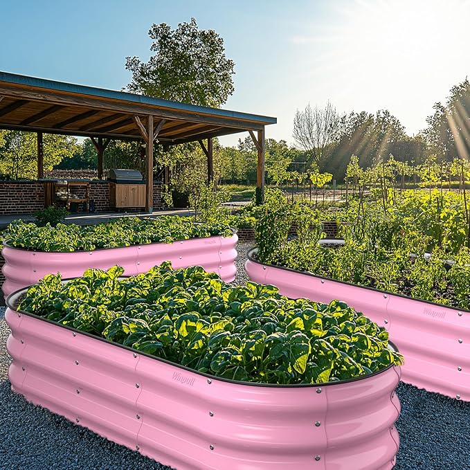 Raised Garden Bed Kit 5x2x1 ft Galvanized Planter Box Outdoor with Safety Edging Large Metal Raised Beds for Gardening Vegetables Flower Fruits (Blush Pink)