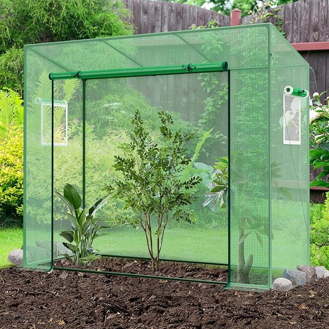 Happygrill Mini Greenhouse Walk-in Greenhouse w/PE Cover 4 Wind Ropes &amp Ground Stakes Roll-up Zipper Door Double-Layer Screen Windows Portable Small Greenhouses for Outdoors 6.6 x 2.5 x 5.6