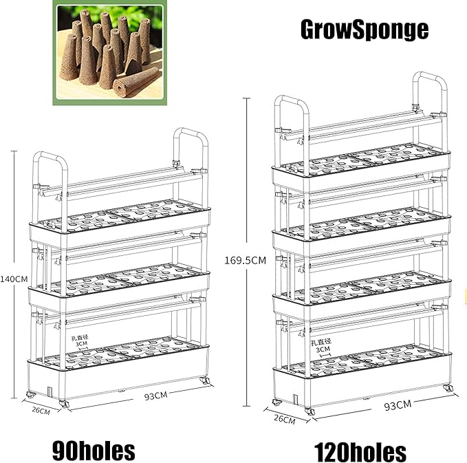 48/64/90/120 Hole Garden Hydroponic Growing Sys-tem With LED Light Aeroponic Garden Tower Hydroponics growing tower for Lettuce VegetablesGrowSponge-120holes