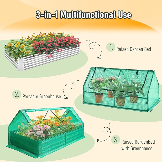 Galvanized Tall Raised Garden Bed Kit Oval Large Planting Box Rubber Strip Edging for Vegetables Outdoor Silver 6×3×1ft